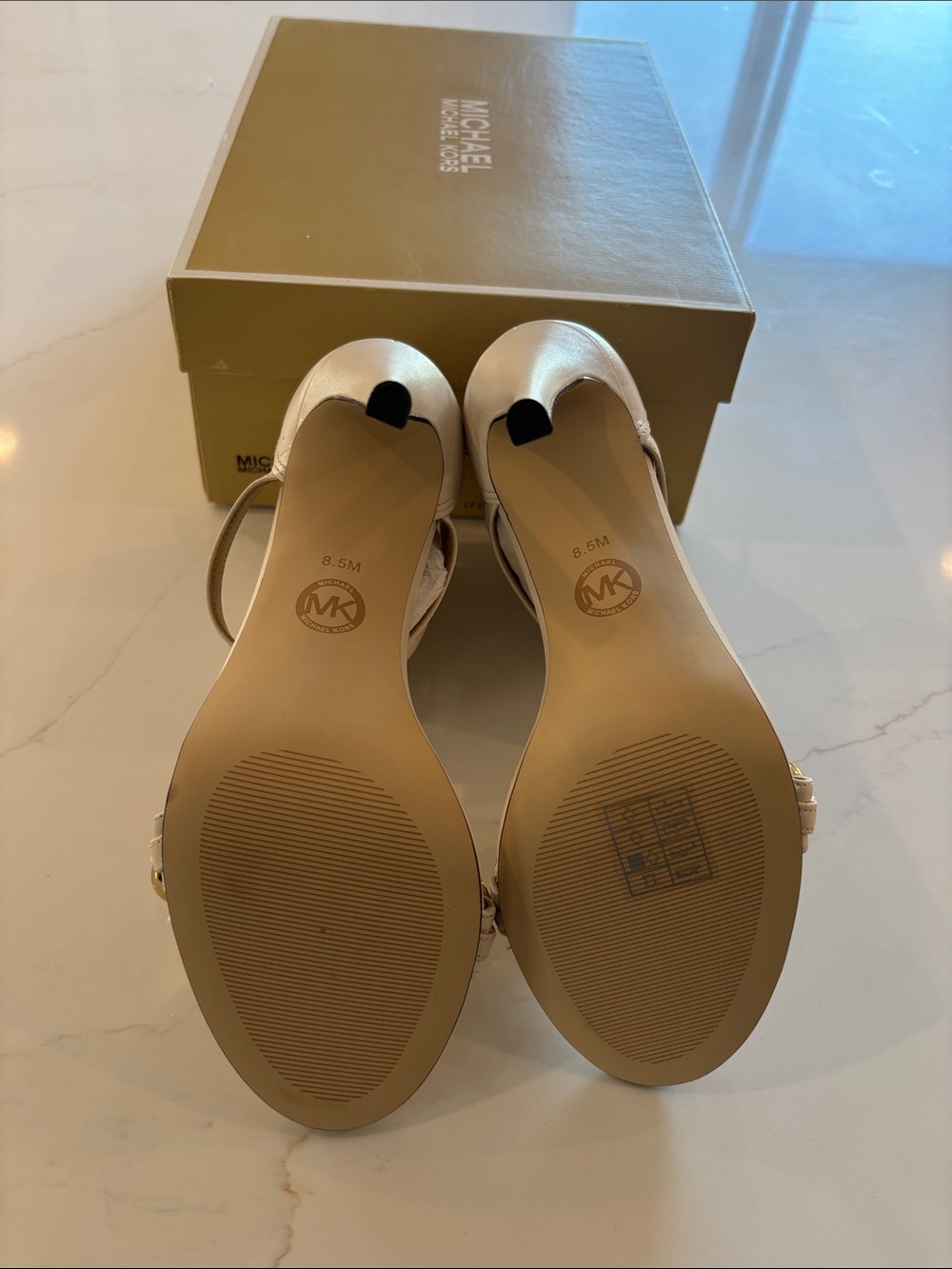 Michael Kors Cream Stiletto Sandal with Gold Chain Accent - Picture 7 of 9